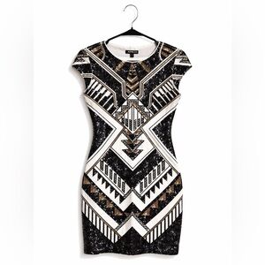 Express Sequin Mini Dress Small Art Deco Gold Black Bodycon Party